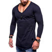 Mens Casual V-Neck Long Sleeve Shirts Slim Fit Muscle T-Shirt Gym Tops Basic Tee