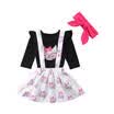 Fashion Toddler Baby Girls Long Sleeve T-shirt TopsSkirtHeadband 3pcs Suit Set