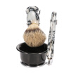 Anself 4 in 1 Mens Shaving Razor Set Pure Badger Shaving Brush Stainless Steel Shaving Stand Shaving Soap Bowl Razor Male