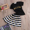 Casual Toddler Kids Girls Summer Tops T-Shirt Striped Skirt Dress Outfits Set