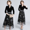 2018 Autumn Dresses Embroidery Splicing Black Dress Casual Slim Fashion Work Vestidos