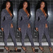 Women V Neck Long Sleeve Bodycon Jumpsuit Lace UP Long Pants Party Beach Romper