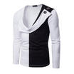 New Fashion Men Fit V Neck Color Stitching Long Sleeve T-shirt Casual Top Blouse