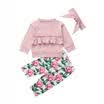 Toddler Kids Baby Girl Ruffle Solid Tops Pants Leggings 3Pcs Set Outfits Clothes