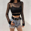 2018 Newest Fashion Women Girl Sexy Crop Top Long Sleeve Perspective T-Shirt Hot