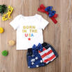 3pcs Toddler Kid Baby Girl T-shirt TopShort Pants Headband Outfits Clothing Set