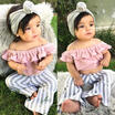 AU Stripes Kids Baby Girls Off Shoulder Crop Tops Wide Leg Pants Outfits Clothes