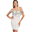 Floral Embroidery Flounce Bodycon Dress