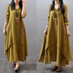 AU Women Peasant Ethnic Boho Cotton Linen Long Sleeve Gypsy Dresses Maxi Dress