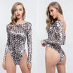 Women Leopard Long Sleeve Backless Bodysuit Romper Jumpsuit Clubwear Leotard Top