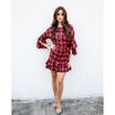 Womens Check Shirt Mini Dress Ladies Long Sleeve Plaid Romper Dress Size 6-14