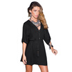 Casual V-neck Short Sleeve Front Zipper Loose Solid Color with Belt Mini Women Dress