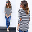 Women Striped Long Sleeve Casual Loose T-Shirt Tops Blouse Shirt Mini Dress UK