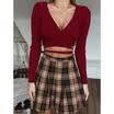 Women Long Sleeve V Neck Bandages Crop Tops Knitted Casual Club Party T Shirt US