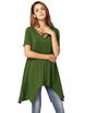 Sexy Women Asymmetric T-Shirt Criss Cross V Neck Short Sleeve Blouse Solid Loose Casual Tunic Top BlackGreyArmy Green