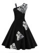 One Shoulder Butterfly Embroidered Flare Dress