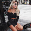Fashion Womens Long Sleeve Blouse Casual Crop Top Tank Tops Lace-up Blouse