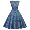 Vintage Butterfly Print Ruched Pin Up Dress