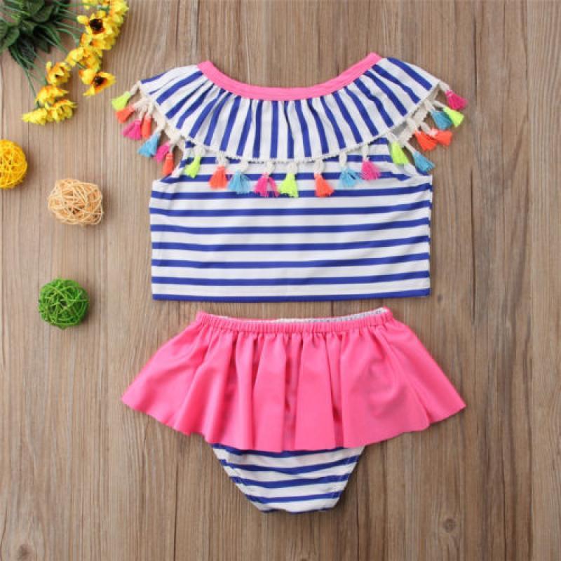Kids Baby Girls Striped Tankini Bikini Swimwear Swimsuit Bathing Suit Beachwear