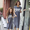 Women Mom Kids Girls Letters Pattern Matching Dress Casual Cotton Pullover Skirt