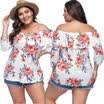 Plus Size Womens Off Shoulder Blouse Tops Ladies Floral Baggy Casual T Shirt Top