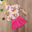 Newborn Kids Baby Girls Cotton Floral Tops Skirt Headband Outfits Clothes Summer