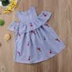Kids Baby Girls Dress Flower Striped Ruffles Short Sleeve Party Dress Sundress