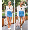 Fashion Women Button Denim Skirt High Waist Bodycon Slim Pencil Short Mini Skirt