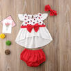 Newborn Baby Girl Ruffle Sleeve Bow T-shirt Top Shorts Pants Headband Outfit