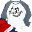 Merry Christmas T-Shirt Womens Long Sleeve Tees Tops Xmas Holidays Wear Blouse