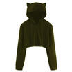 Women Cat Ear Hoodie Jumper Casual Pullovers Cropped T-shirt Sport Sweat Blouses