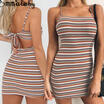 Emmababy Womens Off Shoulder Bodycon Mini Dress Ladies Summer Stripy Dress 6-14