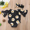 Adorable Newborn Kid Baby Girls Sunflower Romper Bodysuit Headband Outfits Set