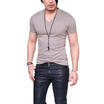 New Mens T Shirt Slim Fit V-Neck Muscle Top Short Sleeve Summer Gym
