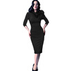 Autumn Elegant Women Butterfly Bow O Neck 34 Sleeve Formal Work Bodycon Office Sheath Shift Pencil Dress