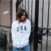 Womens USA Long Sleeve Hoodie Sweatshirt Jumper Hooded Pullover Tops Blouse Coat