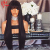 Hesperis Best Quality Malaysian Virgin Hair Long Silky Straight Lace Front Human Hair Wigs With Neat Bangs For Black Women