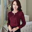sustory ladies 2017 spring chiffon shirt female long sleeve spring V neck shirt bottoming shirt chiffon shirt female long sleeve jacket SU047 wine red M