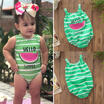 UK Kids Baby Girls Striped Swimsuit Swimwear Swimmable Swimming Suit Bikini 1-6T