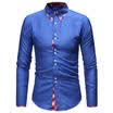 Double Collar Men Long Sleeve Dress Shirt Casual Patchwork Slim Fit Business Top