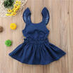 2Pcs Infant Baby Girls Backless Rompers Jumpsuit Strap Denim Skirt Outfits Set