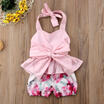 Newborn Baby Girl Bow-knot Halter Backless Tops RomperFloral Shorts Clothes UK