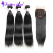 7A Brazilian Virgin Hair Straight 3 Bundles with Closure Cheap Brazilian Straight Hair Human Hair Bundles Tangle Free