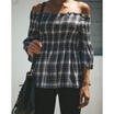 Womens Off Shoulder Shirt Autumn Top Blouse 34 Sleeve Shirt Casual Cotton Tops