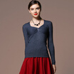 MAZOE Europe&the United States fashion cross V-neck thread Slim wool knitted primer shirt Z1007 rust red XL