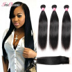 Irisqueen Hair Brazilian Virgin Hair With Closure 3 Bundles Human Hair Bundles With Closure Brazilian Straight Wave Hair Extension