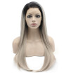 Iwona Synthetic Hair Lace Front Long Stright Ombre Black Gray Blonde Two Tone Wig