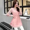 A pond morning 2017 autumn fashion temperament round neck print seven sleeves chiffon shirt female S71R0122A1531S pink print S