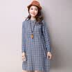 JIANZHI JIANZHI 2017 Autumn cotton&linen line size women&39s dress dress Slim simple long-sleeved solid color lattice dress female B8613 blue L