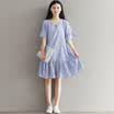 City Plus CITYPLUS Sen Department of fresh literature&art retro wild stripes loose college wind cotton&linen dress CWQZ173160 blue M